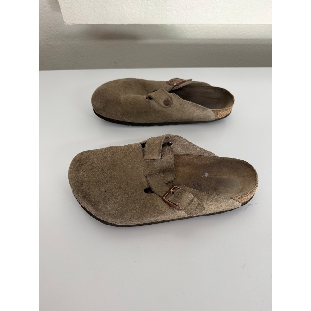 Birkenstock Boston Clogs Taupe Suede Leather Mules Shoes Size 41 - Picture 4 of 6